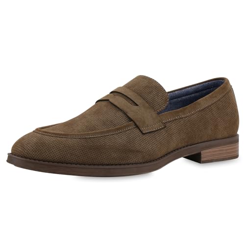 VAN HILL Herren Klassische Slippers Blockabsatz Holzoptikabsatz Klassisch Schuhe 215868 Braun 40 von VAN HILL