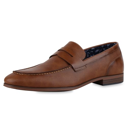 VAN HILL Herren Klassische Slippers Blockabsatz Holzoptikabsatz Klassisch Schuhe 215873 Hellbraun 40 von VAN HILL