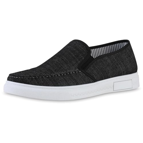 VAN HILL Herren Klassische Slippers Flach Denim Klassisch Schuhe 217040 Schwarz 41 von VAN HILL