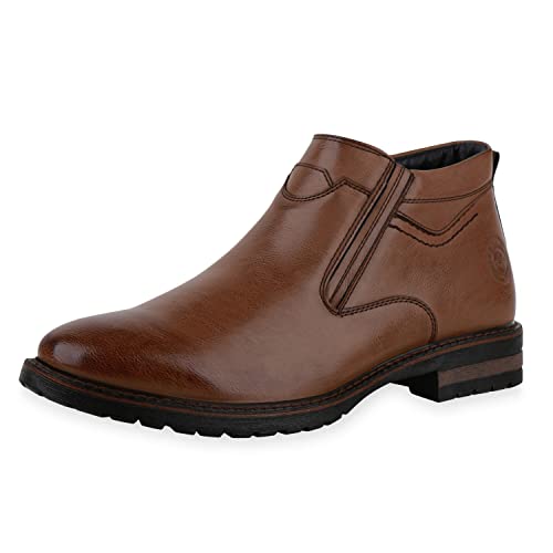 VAN HILL Herren Leicht Gefütterte Klassische Halbschuhe Profilsohle Lederoptik Schuhe Blockabsatz Freizeitschuhe 610491 Hellbraun 42 von VAN HILL