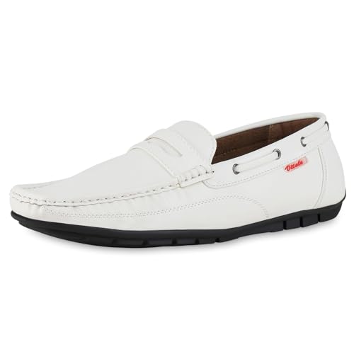 VAN HILL Herren Mokassins Flach Profilsohle Bequem Schuhe 214415 Weiss 42 von VAN HILL