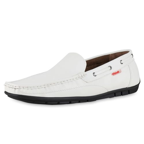 VAN HILL Herren Mokassins Flach Profilsohle Bequem Schuhe 214417 Weiss 41 von VAN HILL