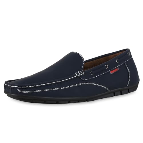 VAN HILL Herren Mokassins Flach Profilsohle Bequem Schuhe 214418 Dunkelblau 39 von VAN HILL