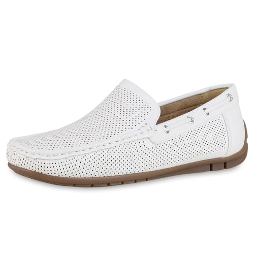 VAN HILL Herren Mokassins Flach Profilsohle Bequem Schuhe 215484 Weiss 44 von VAN HILL