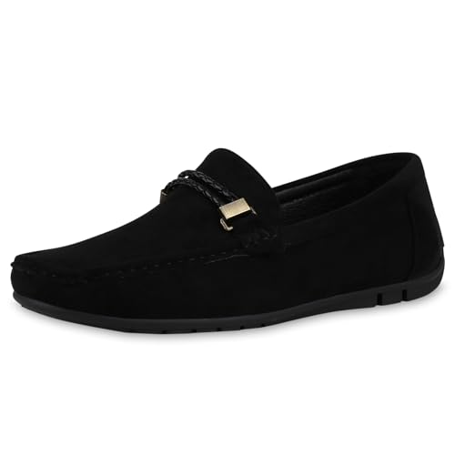 VAN HILL Herren Mokassins Flach Profilsohle Bequem Schuhe 215485 Schwarz 44 von VAN HILL