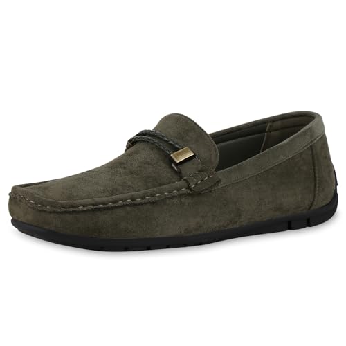 VAN HILL Herren Mokassins Flach Profilsohle Bequem Schuhe 215486 Olivgrün 44 von VAN HILL