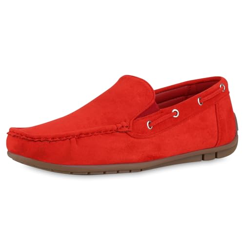 VAN HILL Herren Mokassins Flach Profilsohle Bequem Schuhe 215495 Rot 42 von VAN HILL