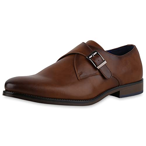 VAN HILL Herren Monks Blockabsatz Schnallen Klassisch Schuhe 840443 212762 Hellbraun PU 43 von VAN HILL