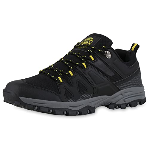 VAN HILL Herren Outdoor Halbschuhe Schuhe Flache Freizeit Schnürer Bequeme Profilsohle Schnürschuhe Trekkingschuhe 210628 Schwarz Gelb 43 von VAN HILL