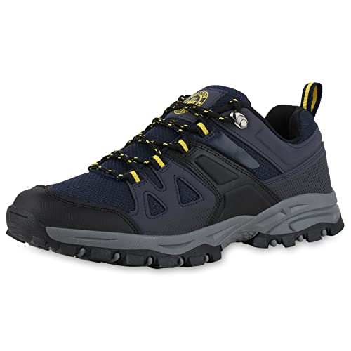 VAN HILL Herren Outdoor Halbschuhe Schuhe Flache Freizeit Schnürer Bequeme Profilsohle Schnürschuhe Trekkingschuhe 210629 Dunkelblau Gelb 43 von VAN HILL