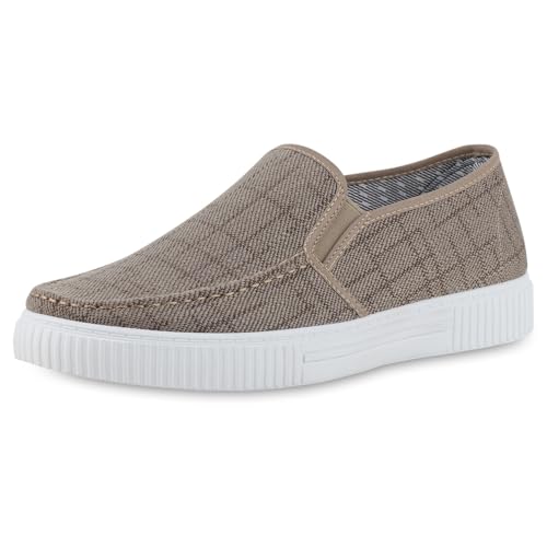 VAN HILL Herren Slip Ons Flach Basic Bequem Schuhe 217251 Khaki 42 von VAN HILL