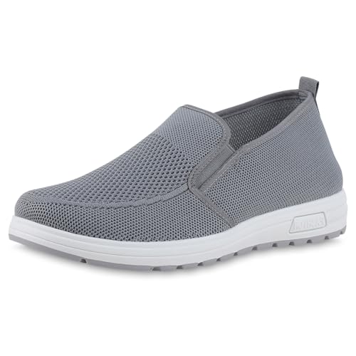 VAN HILL Herren Slip Ons Flach Strick Sportlich Schuhe 217328 Grau 43 von VAN HILL