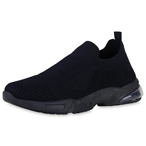 VAN HILL Herren Slip Ons Sportschuhe Flache Stoff Schuhe Sportliche Strick Bequeme Profilsohle Turnschuhe 211406 Dunkelblau 44 von VAN HILL