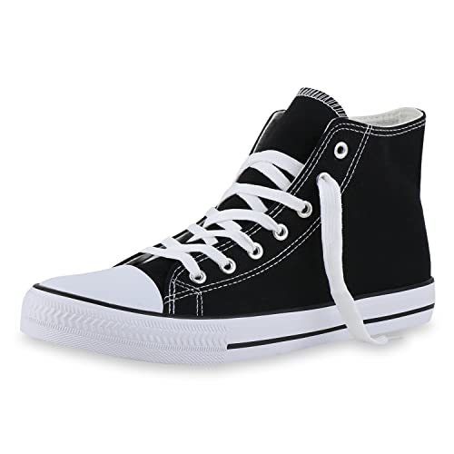 VAN HILL Herren Sneaker High Flache Schnürer Bequeme Basic Schuhe Freizeit Stoffschuhe Schnürschuhe 212651 Schwarz 41 von VAN HILL