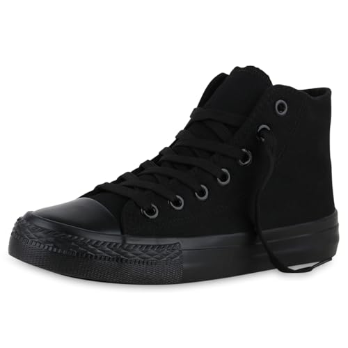 VAN HILL Herren Sneaker High Schnürer Bequeme Basic Freizeit Stoff Schuhe 611603 Schwarz 41 von VAN HILL
