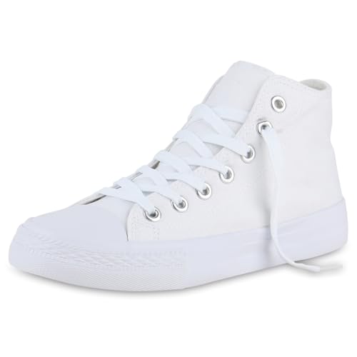 VAN HILL Herren Sneaker High Schnürer Bequeme Basic Freizeit Stoff Schuhe 611604 Weiss 36 von VAN HILL