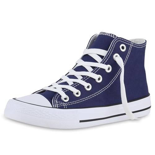 VAN HILL Herren Sneaker High Schnürer Bequeme Basic Freizeit Stoff Schuhe 611605 Dunkelblau 39 von VAN HILL