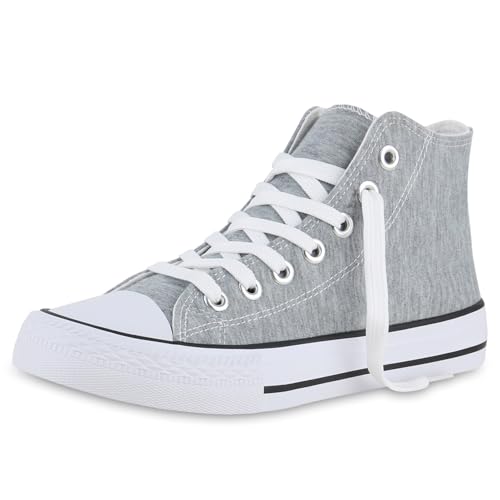 VAN HILL Herren Sneaker High Schnürer Bequeme Basic Freizeit Stoff Schuhe 611607 Hellgrau 38 von VAN HILL
