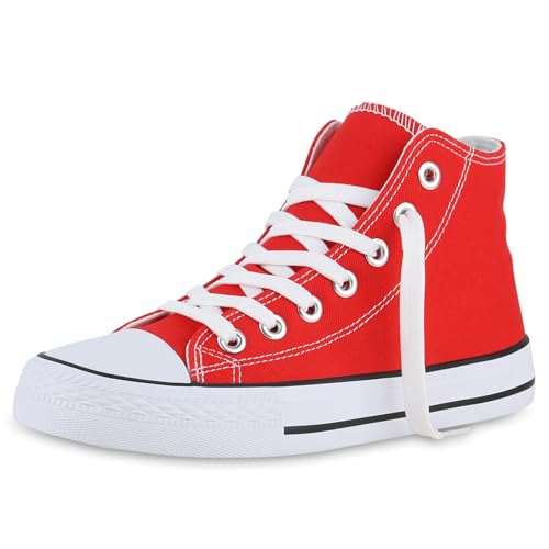 VAN HILL Herren Sneaker High Schnürer Bequeme Basic Freizeit Stoff Schuhe 611608 Rot 39 von VAN HILL