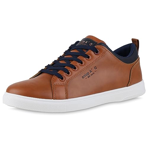 VAN HILL Herren Sneaker Low Flach Basic Bequem Schuhe 840513 213027 Hellbraun 40 von VAN HILL