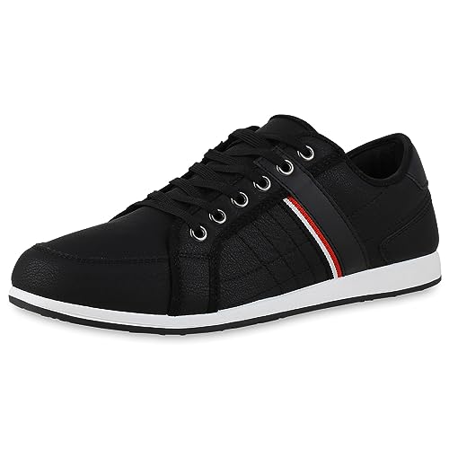 VAN HILL Herren Sneaker Low Flach Basic Bequem Schuhe 840515 213033 Schwarz Weiss 41 von VAN HILL