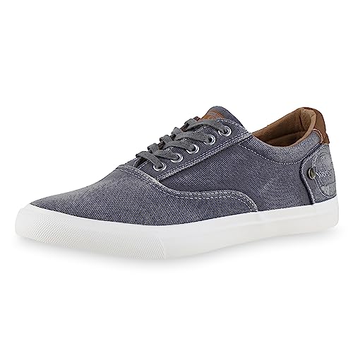 VAN HILL Herren Sneaker Low Flach Denim Bequem Schuhe 840479 212915 Grau Hellbraun 41 von VAN HILL