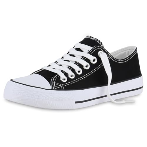 VAN HILL Herren Sneaker Low Schnürer Bequeme Basic Stoff Freizeit Schuhe 611610 Schwarz Weiss 36 von VAN HILL