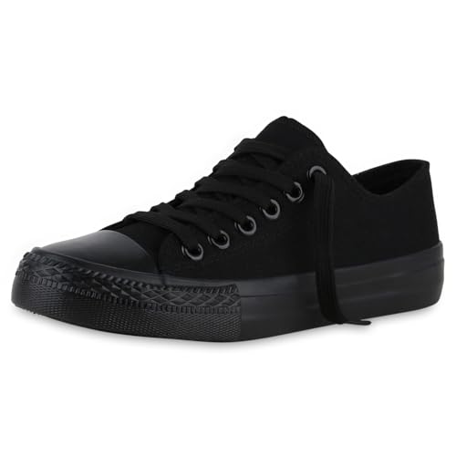VAN HILL Herren Sneaker Low Schnürer Bequeme Basic Stoff Freizeit Schuhe 611611 Schwarz 38 von VAN HILL
