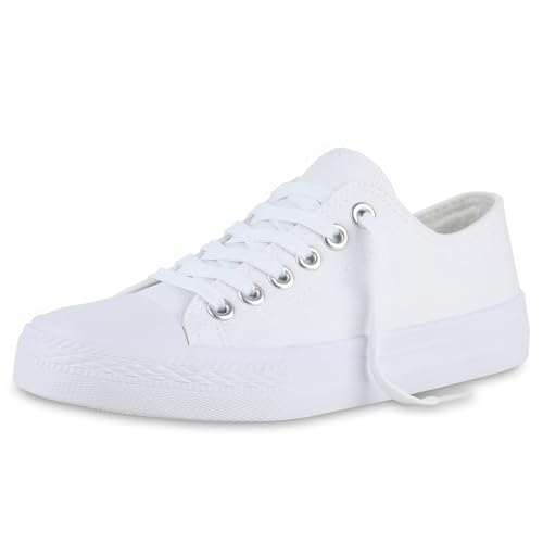 VAN HILL Herren Sneaker Low Schnürer Bequeme Basic Stoff Freizeit Schuhe 611612 Weiss 40 von VAN HILL