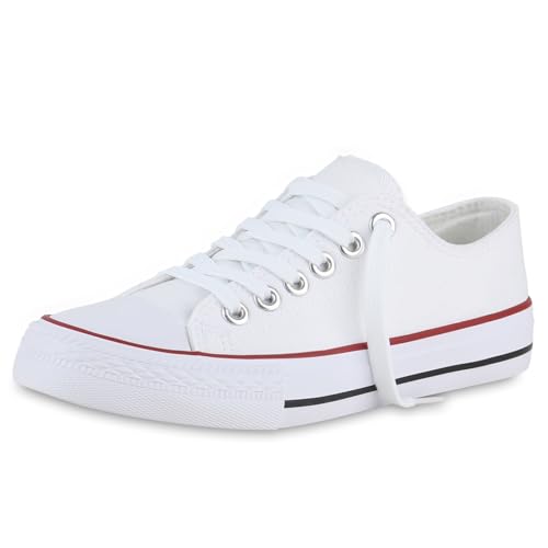 VAN HILL Herren Sneaker Low Schnürer Bequeme Basic Stoff Freizeit Schuhe 611613 Weiss Rot 36 von VAN HILL