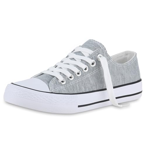VAN HILL Herren Sneaker Low Schnürer Bequeme Basic Stoff Freizeit Schuhe 611617 Hellgrau 43 von VAN HILL