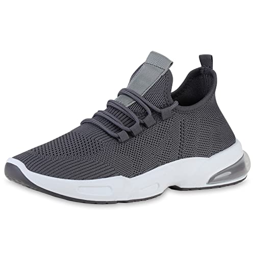 VAN HILL Herren Sportschuhe Laufschuhe Sportliche Strick Schuhe Flache Profilsohle Schnürer Bequeme Turnschuhe 211401 Dunkelgrau 42 von VAN HILL