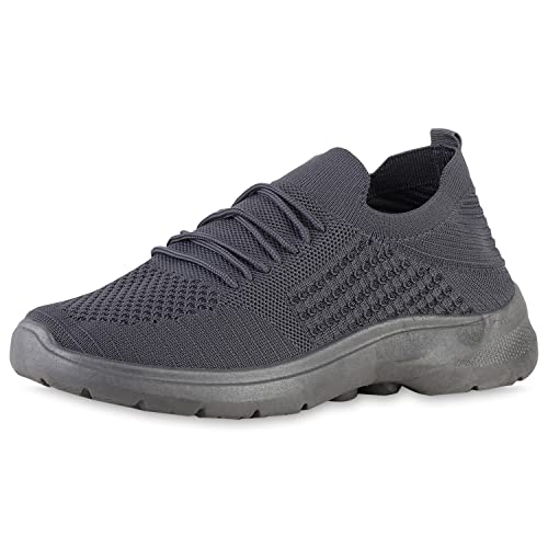 VAN HILL Herren Sportschuhe Laufschuhe Strick Schuhe Flache Stoffschuhe Sportliche Schnürer Profilsohle Turnschuhe 211592 Grau 41 von VAN HILL