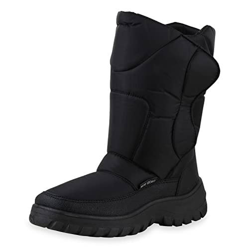 VAN HILL Herren Warm Gefütterte Winter Boots Blockabsatz Booties Gesteppte Profilsohle Stiefel Bequeme Freizeit Schuhe 611202 Schwarz Robust 42 von VAN HILL