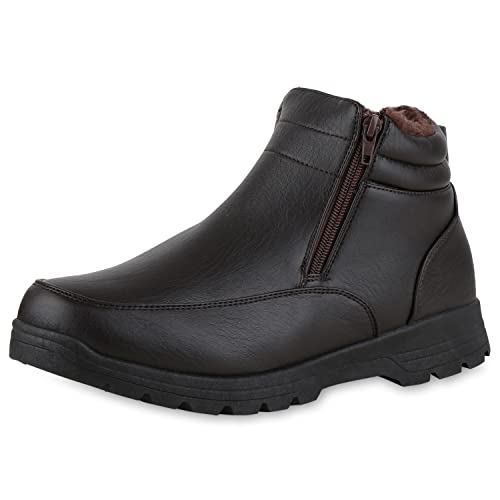 VAN HILL Herren Warm Gefütterte Winter Boots Stiefel Bequeme Kunstfell Schuhe Flache Profilsohle Freizeit Winterschuhe 210631 Dunkelbraun 44 von VAN HILL