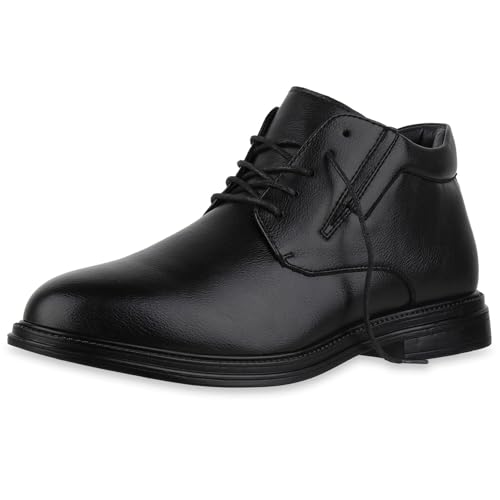 VAN HILL Herren Winter Boots Blockabsatz Basic Klassisch Schuhe 217813 Schwarz 46 von VAN HILL