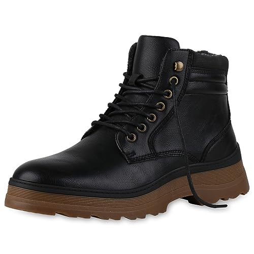 VAN HILL Herren Winter Boots Blockabsatz Profilsohle Bequem Schuhe 840539 213083 Schwarz 42 von VAN HILL