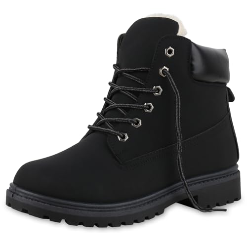 VAN HILL Herren Worker Boots Blockabsatz Profilsohle Bequem Schuhe 216287 Schwarz 41 von VAN HILL