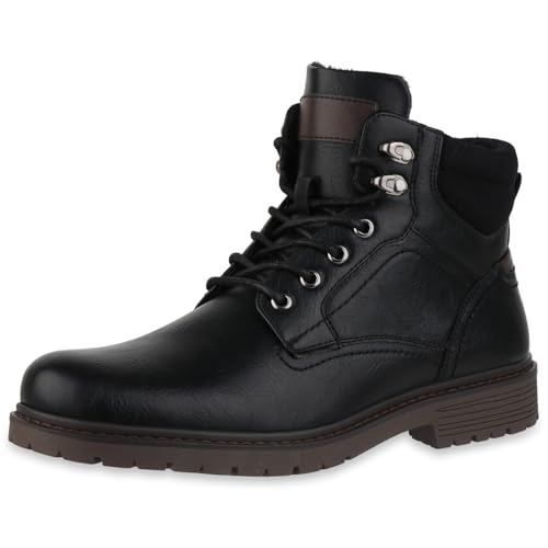 VAN HILL Herren Worker Boots Blockabsatz Profilsohle Bequem Schuhe 217825 Schwarz 46 von VAN HILL