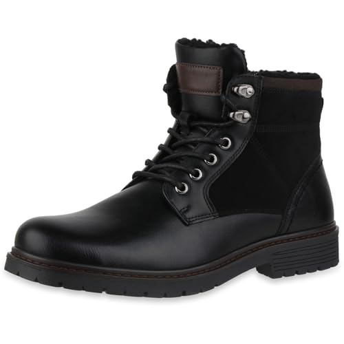 VAN HILL Herren Worker Boots Blockabsatz Profilsohle Bequem Schuhe 217827 Schwarz 45 von VAN HILL