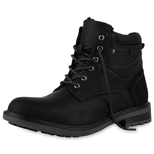 VAN HILL Herren Worker Boots Blockabsatz Profilsohle Bequem Schuhe 840518 213051 Schwarz 43 von VAN HILL