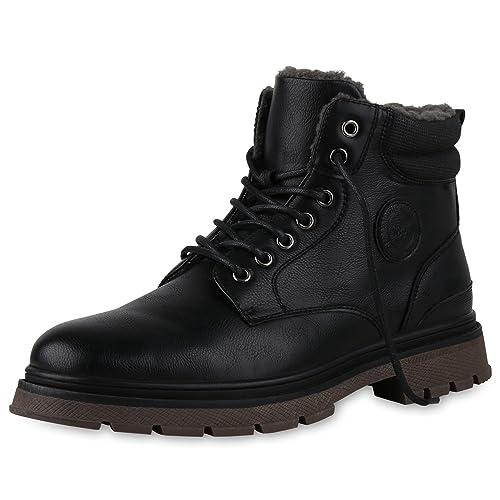 VAN HILL Herren Worker Boots Blockabsatz Profilsohle Bequem Schuhe 840535 213077 Schwarz 44 von VAN HILL