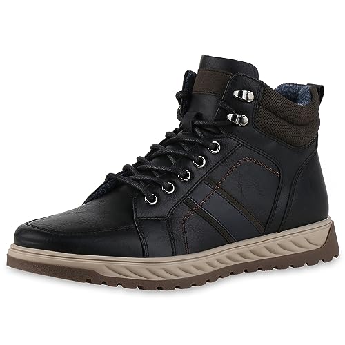 VAN HILL Herren Worker Boots Flach Profilsohle Bequem Schuhe 840623 213391 Schwarz Dunkelblau 41 von VAN HILL