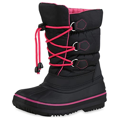 VAN HILL Kinder Warm Gefütterte Winter Boots Gesteppte Schuhe Flache Profilsohle Booties Bequeme Winterschuhe 210921 Schwarz Fuchsia 30 von VAN HILL