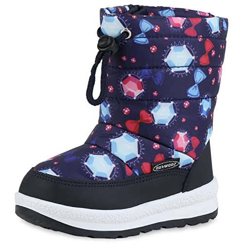 VAN HILL Kinder Warm Gefütterte Winter Boots Stiefel Bequeme Prints Winterschuhe Flache Freizeit Gesteppte Schuhe 210908 Schwarz Dunkelblau Rot Muster 24 von VAN HILL