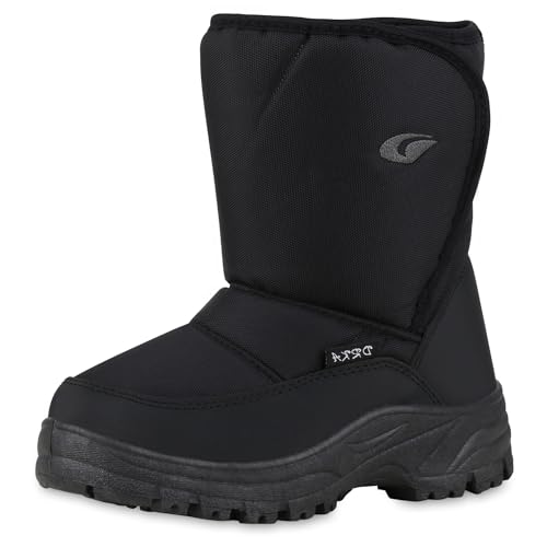 VAN HILL Kinder Winter Boots Flach Profilsohle Bequem Schuhe 214128 Schwarz 30 von VAN HILL