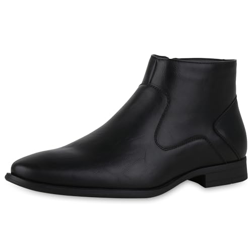 VAN HILL Klassische Herren Boots Elegante Leder-Optik Business Stiefeletten Basic Blockabsatz Schuhe Kurzschaft-Stiefel 126700 Schwarz 46 von VAN HILL