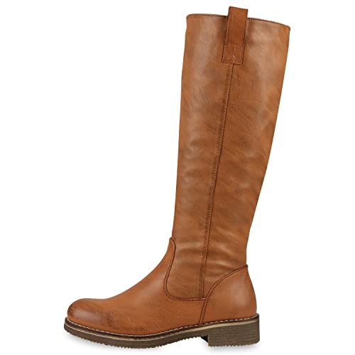 VAN HILL Klassische Stiefel Damen Schuhe Leicht Gefüttert Boots Profilsohle 149797 Hellbraun 39 von VAN HILL