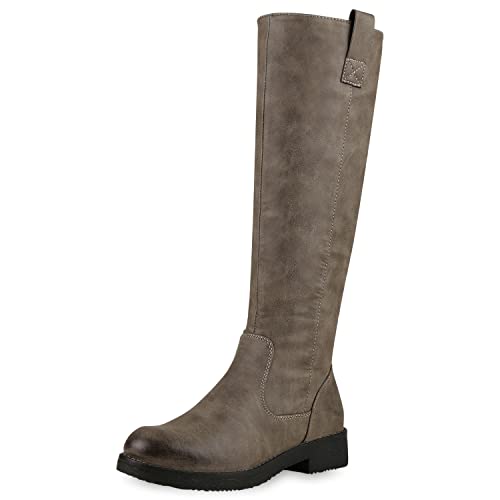 VAN HILL Klassische Stiefel Damen Schuhe Leicht Gefüttert Boots Profilsohle 149798 Grau 36 von VAN HILL