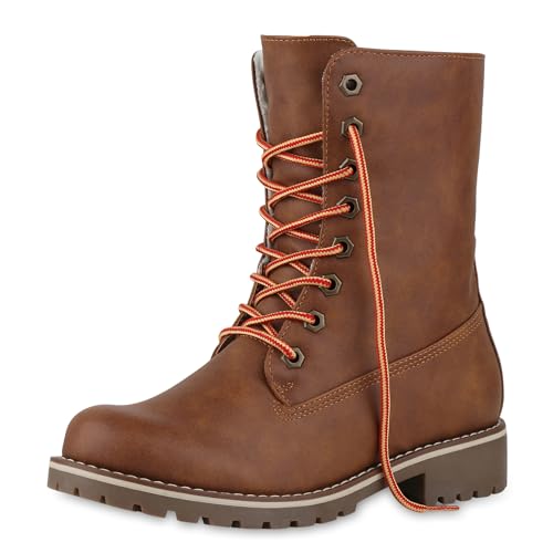 VAN HILL Schnürstiefeletten Damen Warm Gefütterte Stiefeletten Stiefel 610576 Braun 40 von VAN HILL